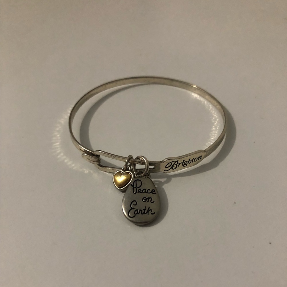 Brighton Peace On Earth Hammered Silver Bangle Bracelet Heart Bird Peace Charms